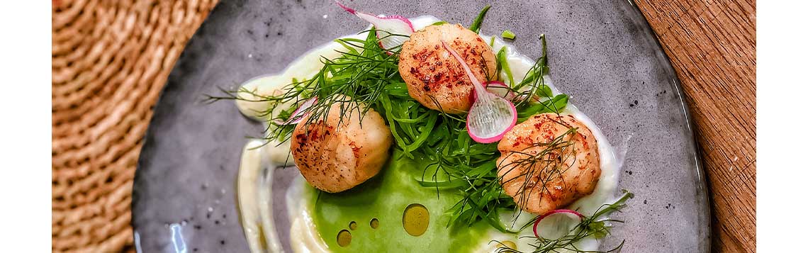 Scallops with cauliflower and lettuce milk