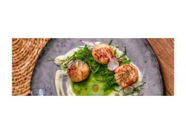 Scallops with cauliflower and lettuce milk
