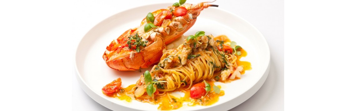 Tagliatelle Pasta with Lobster and Salmon Dice